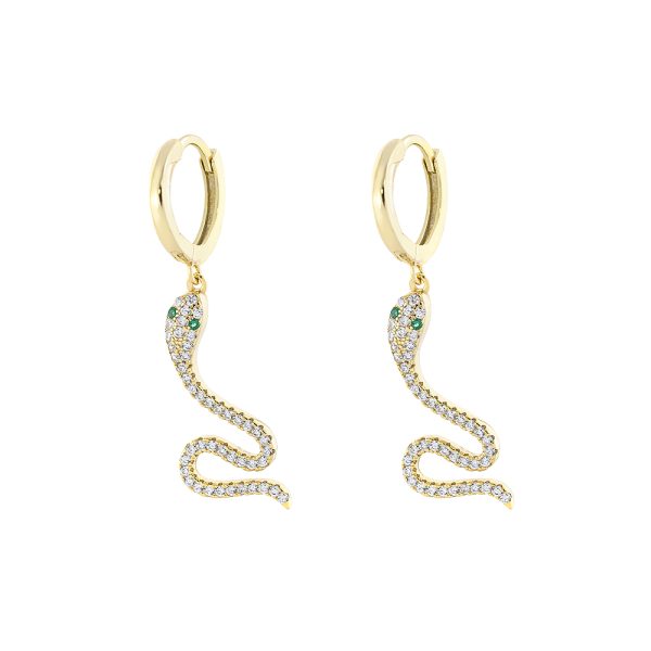 Serpente Earrings silver gold plated with snake and white and green zircon