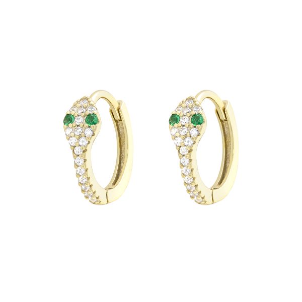 Serpente Earrings silver gold plated hoops with snake and white and green zircon