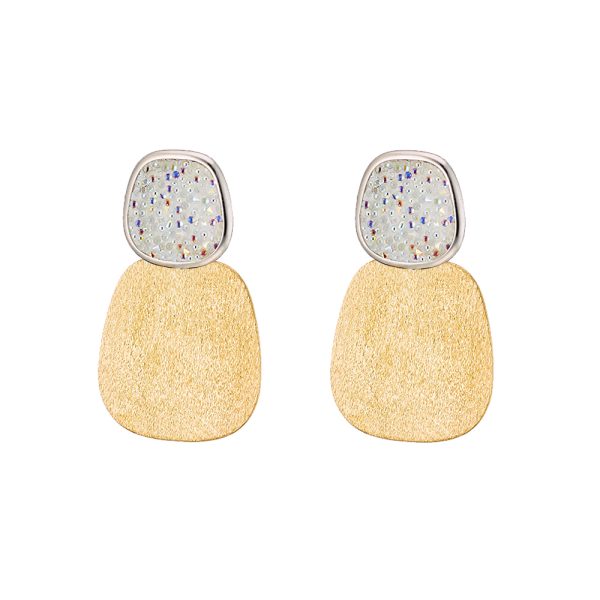 Gala silver two-tone earrings (silver - gold) with crystal nuggets and matte element 4.3 cm