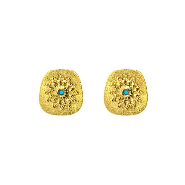 Talisman Earrings silver gold plated with pattern and turquoise zircon