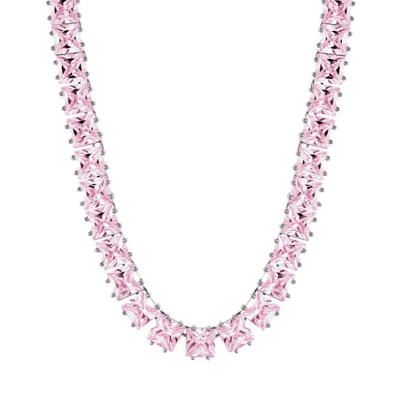 Party Necklace metallic silver choker with pink zircon