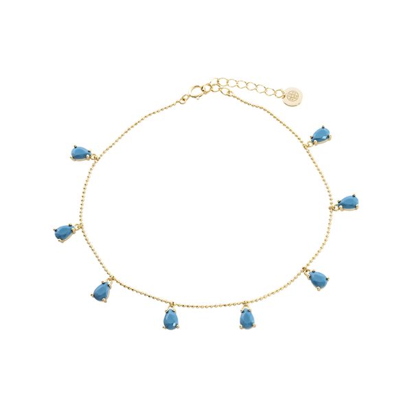 Talisman Anklet silver gold plated with turquoise zircon