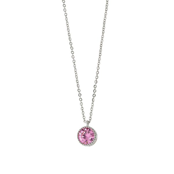 Party necklace metallic silver with pink zircon