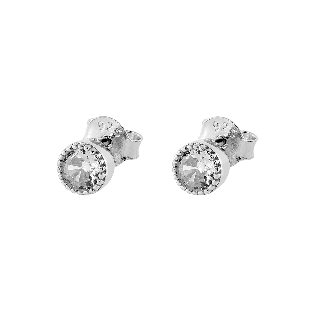 Silver Party earrings with white zircon 0.5 cm