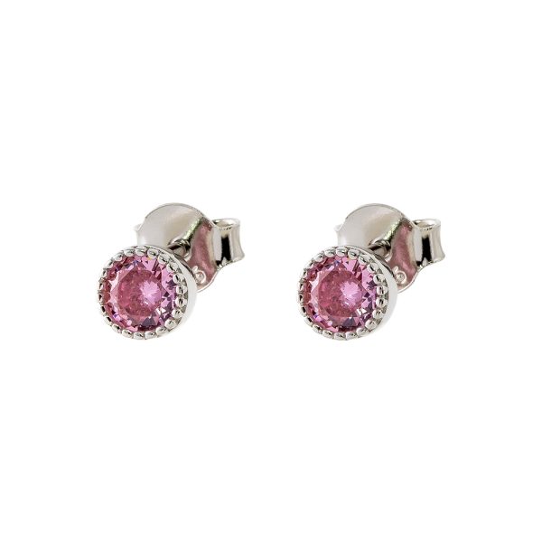 Party earrings silver with pink zircon 0.5 cm
