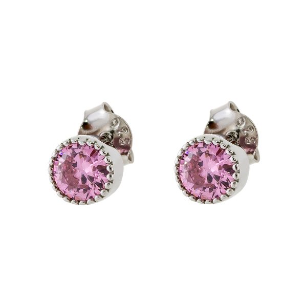 Party earrings silver with pink zircon 0.6 cm