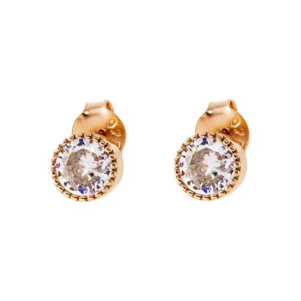 Party earrings silver rose gold with white zircons 0.6 cm