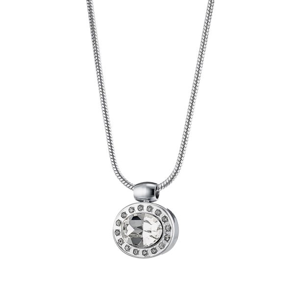 Extravaganza steel necklace with oval and round white crystals