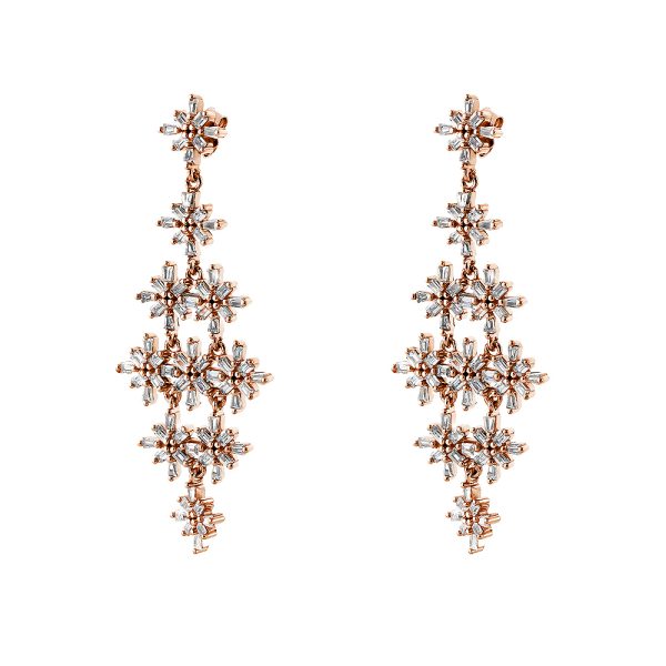 Red Carpet silver rose gold chandelier earrings with white zircons