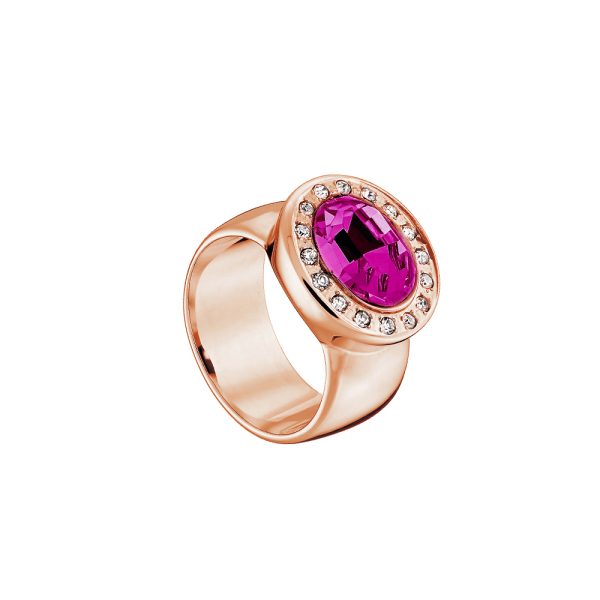 Extravaganza steel rose gold ring with oval purple crystal and white crystals