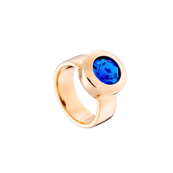 Extravaganza steel rose gold ring with blue crystal