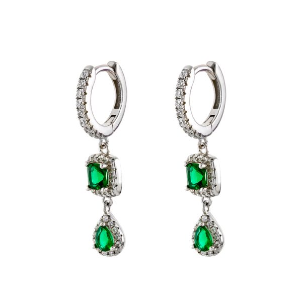 Kate earrings Gifting silver hoops with green and white zircons