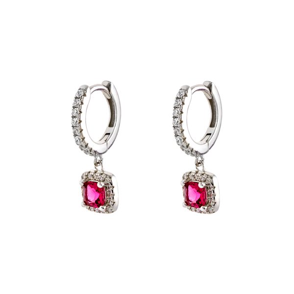 Kate earrings Gifting silver hoops with fuchsia and white zircons