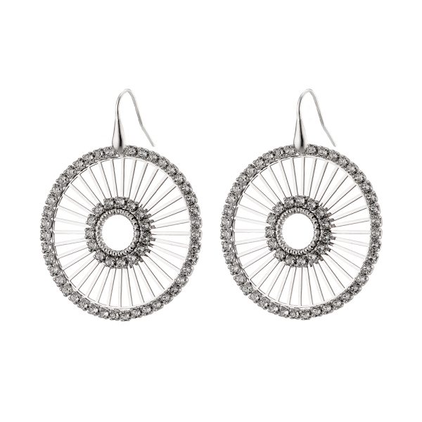 Sunray silver round earrings with rays and white zircons