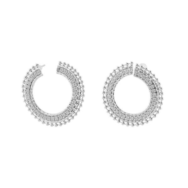 Sunray silver hoop earrings with white zircons