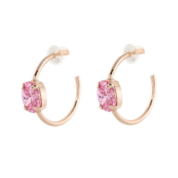 Basic silver rose gold hoop earrings with pink zircons