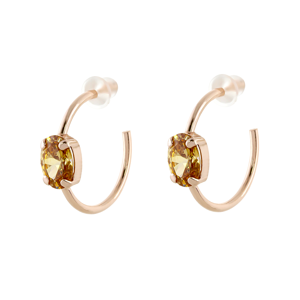 03X05-02864 Σκουλαρίκια Basic ασημένια ροζ χρυσά κρίκοι με champagne ζιργκόν