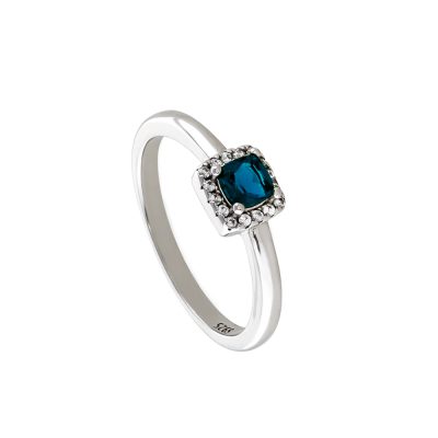 Δαχτυλίδι Kate Gifting ασημένιο με μπλε και λευκά ζιργκόν