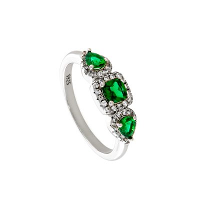 Δαχτυλίδι Kate Gifting ασημένιο με πράσινα και λευκά ζιργκόν