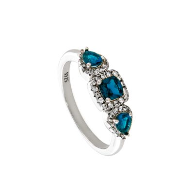 Δαχτυλίδι Kate Gifting ασημένιο με μπλε και λευκά ζιργκόν