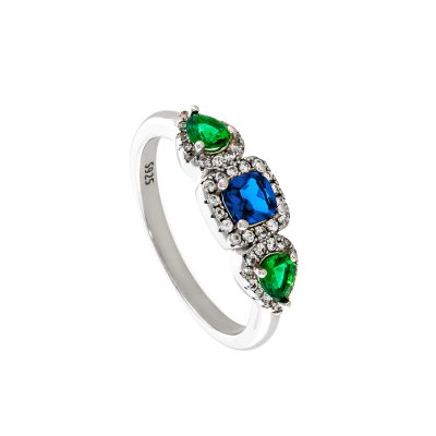 Δαχτυλίδι Kate Gifting ασημένιο με μπλε, πράσινα και λευκά ζιργκόν