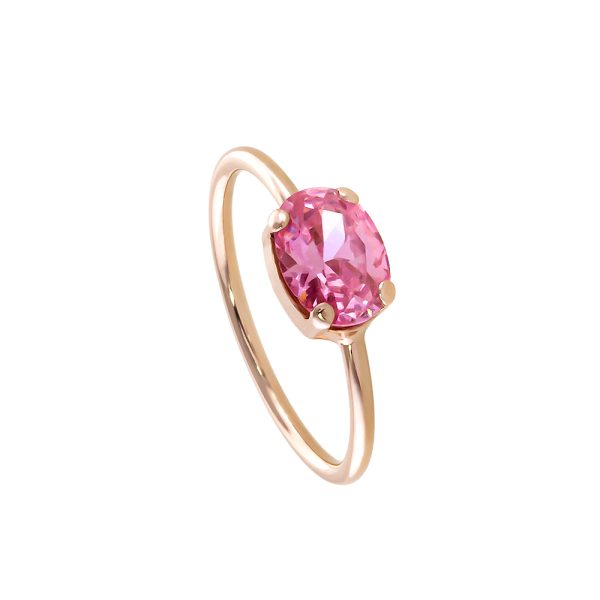 Basic silver rose gold ring with pink zircon