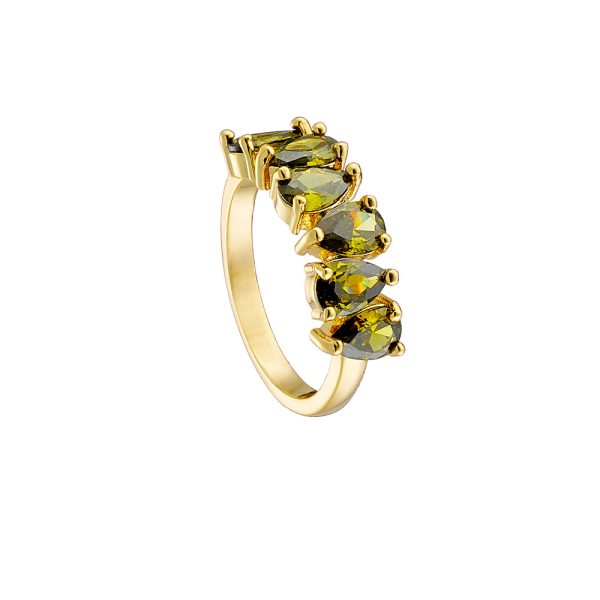 Ring Eleganza metallic gold-plated with green zircons