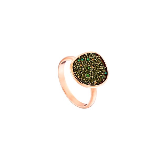 Red Carpet silver rose gold ring with green crystal nuggets 1.4 cm