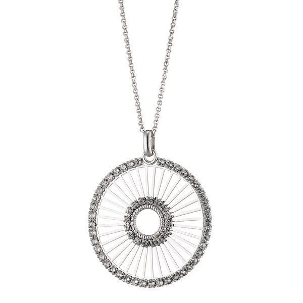 Sunray silver round necklace with rays and white zircons