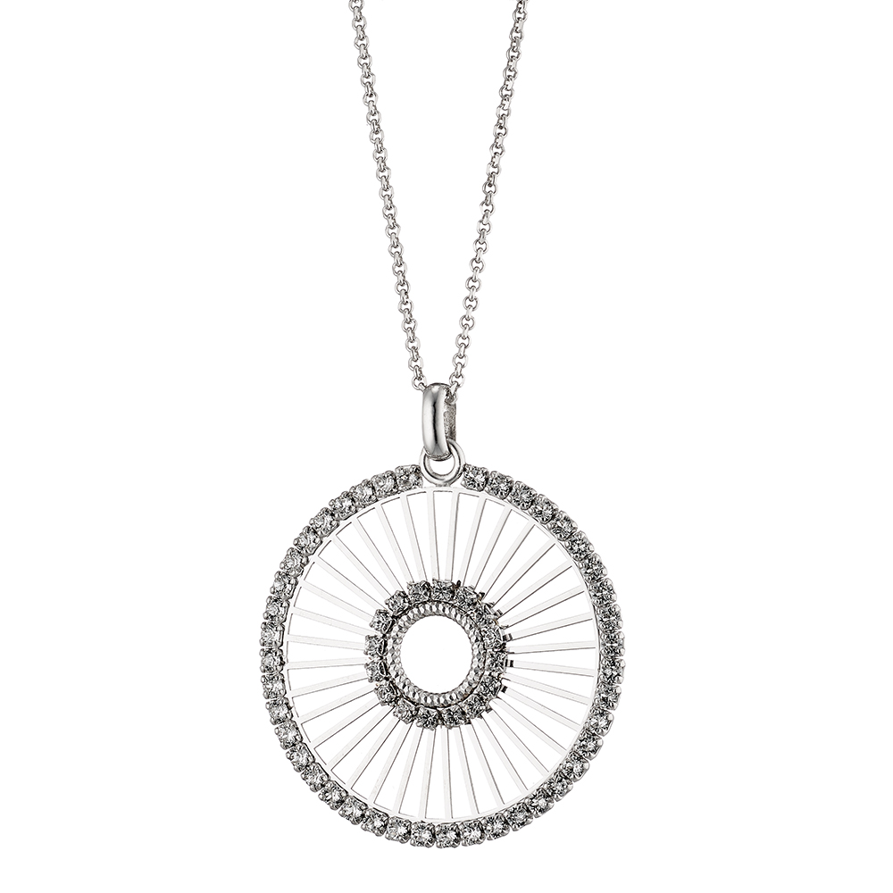 Sunray silver round necklace with rays and white zircons - Oxette
