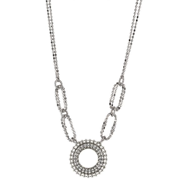 Sunray silver round necklace with chains and white zircons