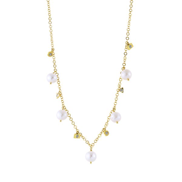 Gleam silver gold plated necklace with pearls and white zircons