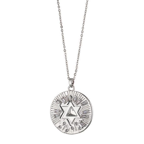 Lucky Charm necklace metallic silver with star and white crystals 2.9 cm