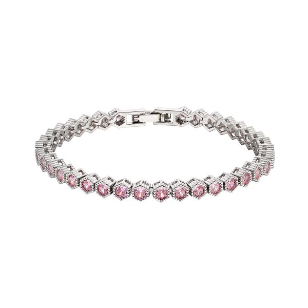 Βραχιόλι Harmony μεταλλικό ασημί με ροζ ζιργκόν