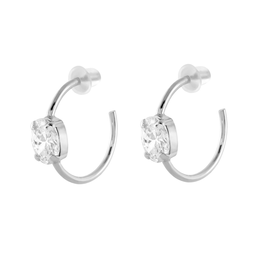 03X01-03178 Σκουλαρίκια Basic ασημένια κρίκοι με λευκά ζιργκόν