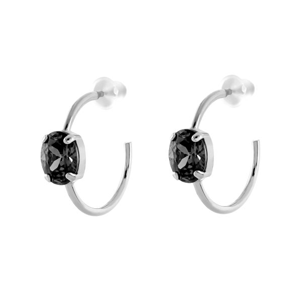 Basic silver hoop earrings with black zircons