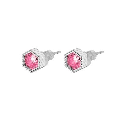 Σκουλαρίκια Harmony μεταλλικά ασημί με ροζ ζιργκόν 0.6 cm
