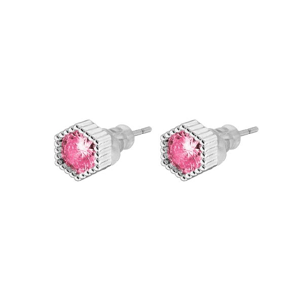 Harmony earrings metallic silver with pink zircon 0.6 cm