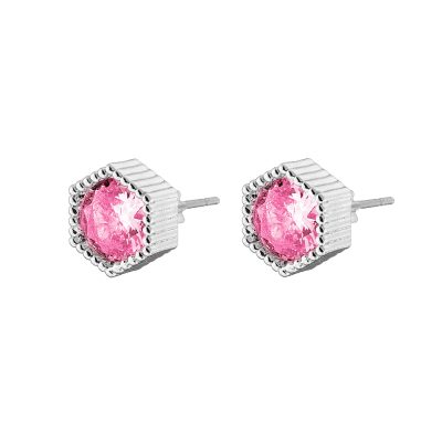 Σκουλαρίκια Harmony μεταλλικά ασημί με ροζ ζιργκόν 0.8 cm