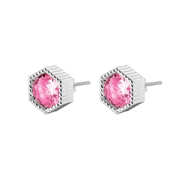 Harmony earrings metallic silver with pink zircon 0.8 cm