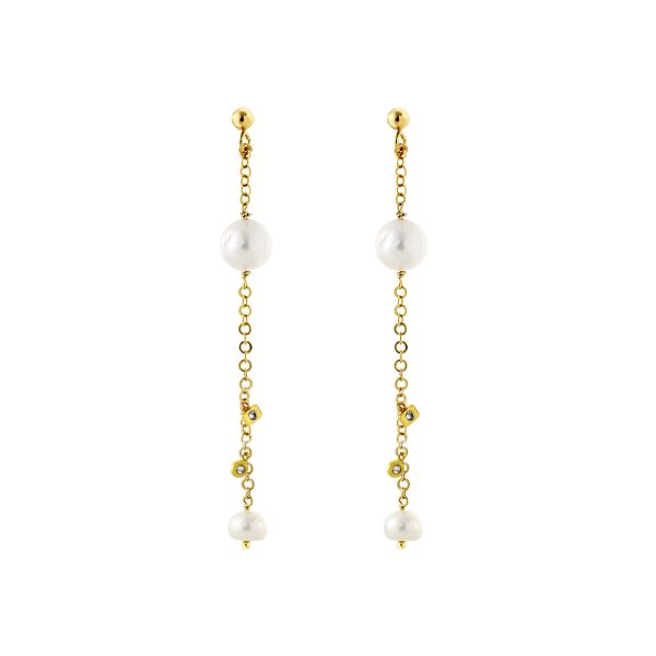 Gleam silver gold plated earrings with pearls and white zircons