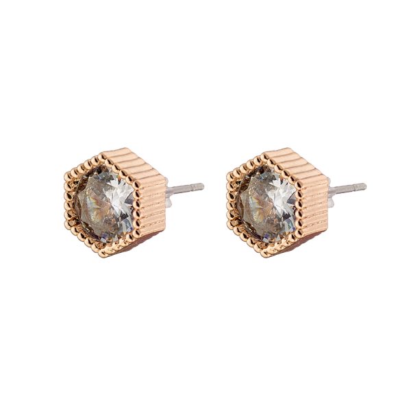 Harmony metal earrings rose gold with white zircon 0.8 cm