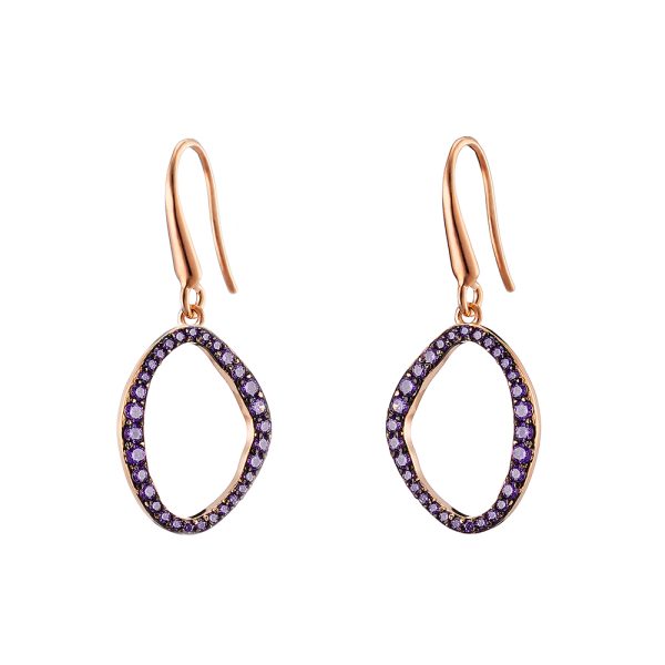 Red Carpet silver rose gold teardrop earrings with purple zircons