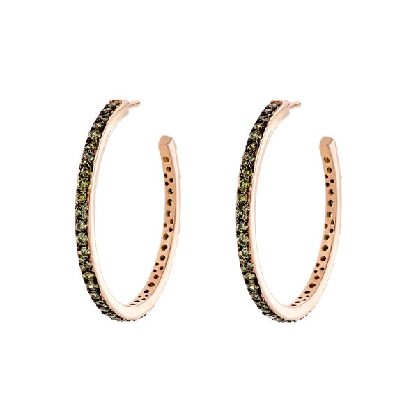 Red Carpet silver rose gold hoop earrings with green zircons
