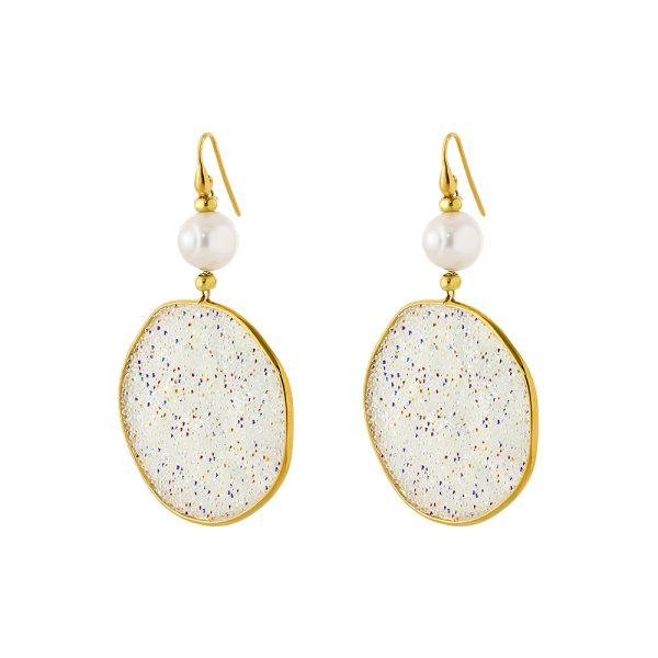 Gleam silver gold plated earrings with pearls and white crystal nuggets 3.7 cm