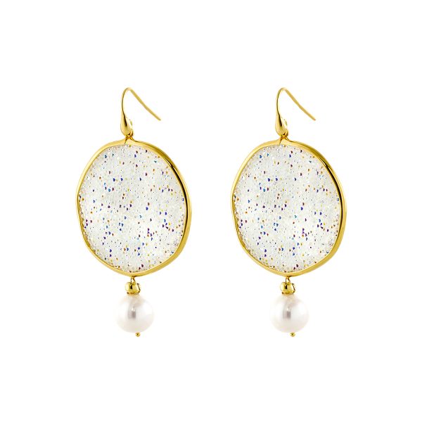 Gleam silver gold plated earrings with pearls and white crystal nuggets 3.3 cm