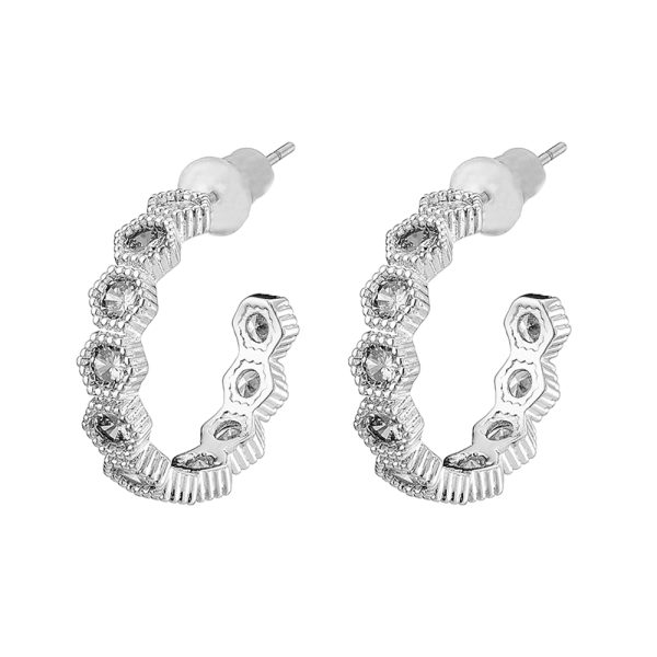 Harmony earrings metallic silver hoops with white zircons 2 cm