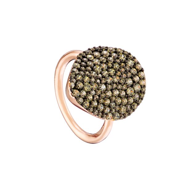 Red Carpet silver rose gold teardrop ring with green zircons