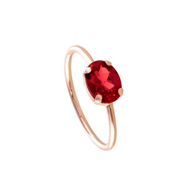 Basic silver rose gold ring with red zircon