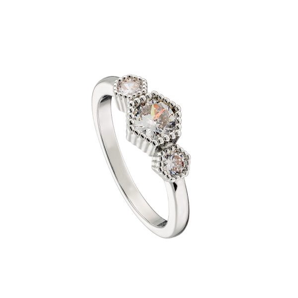 Harmony metallic silver ring with white zircons